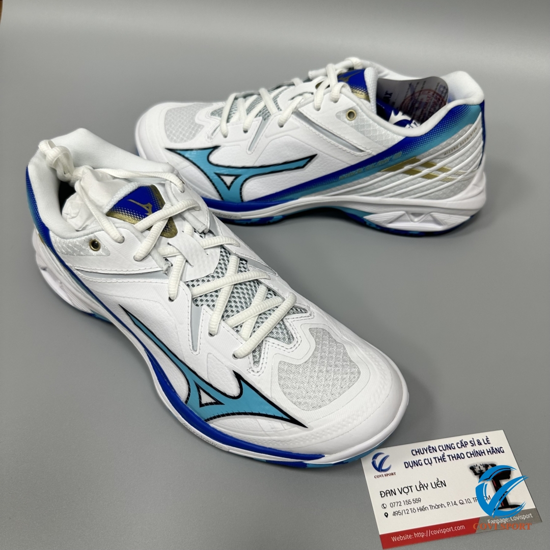 Giày Cầu Lông Mizuno Wave Claw 3 Chính Hãng (Trắng xanh - 71GA244302) New 2024