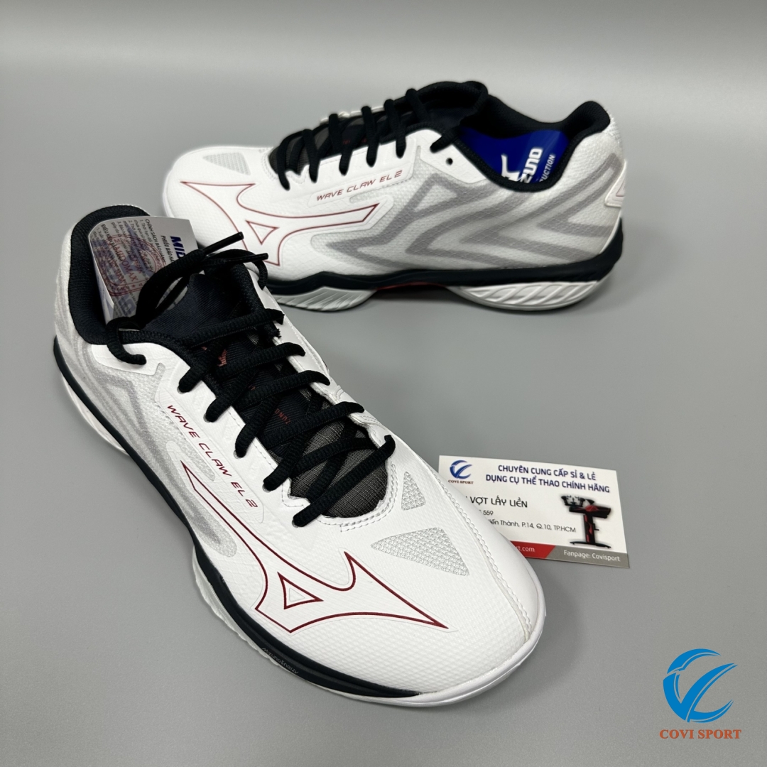 Giày Cầu Lông Mizuno Wave Claw EL 2 Chính Hãng (Trắng đỏ xám - 71GA228051) New 2024