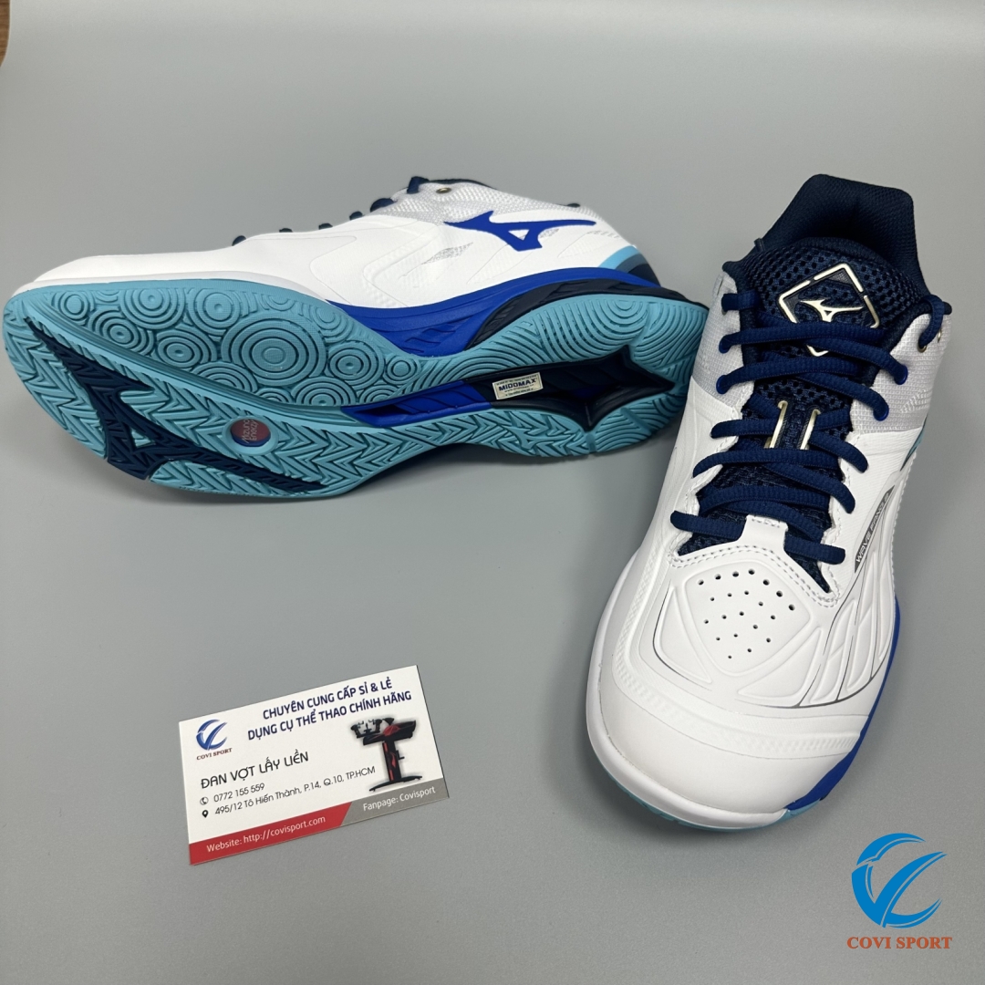 Giày Cầu Lông Mizuno Wave Fang 2 Chính Hãng (Trắng Xanh - 71GA231302) New 2024