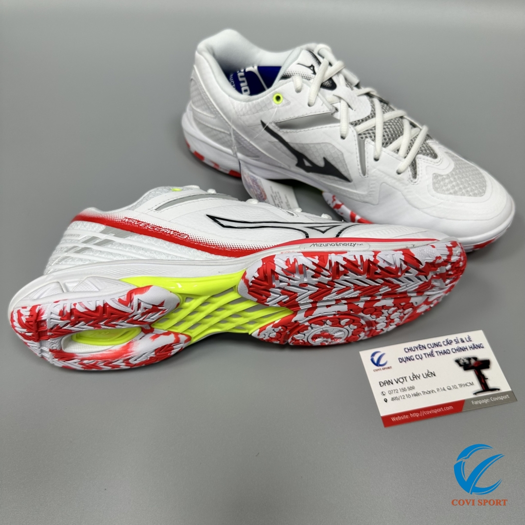 Giày Cầu Lông Mizuno Claw 3 Chính Hãng (Trắng đen đỏ - 71GA244305) New 2024