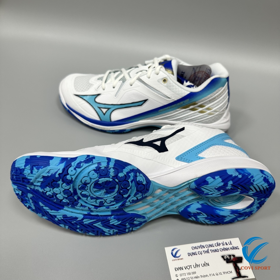 Giày Cầu Lông Mizuno Wave Claw 3 Chính Hãng (Trắng xanh - 71GA244302) New 2024