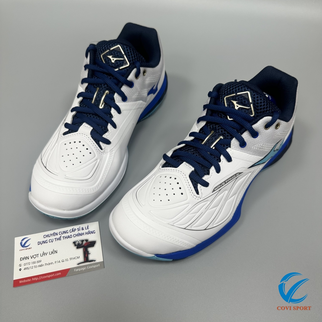 Giày Cầu Lông Mizuno Wave Fang 2 Chính Hãng (Trắng Xanh - 71GA231302) New 2024