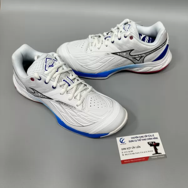 Giày Cầu Lông Mizuno Wave Fang 2 Chính Hãng (Trắng Xanh - 71GA231330) New 2024