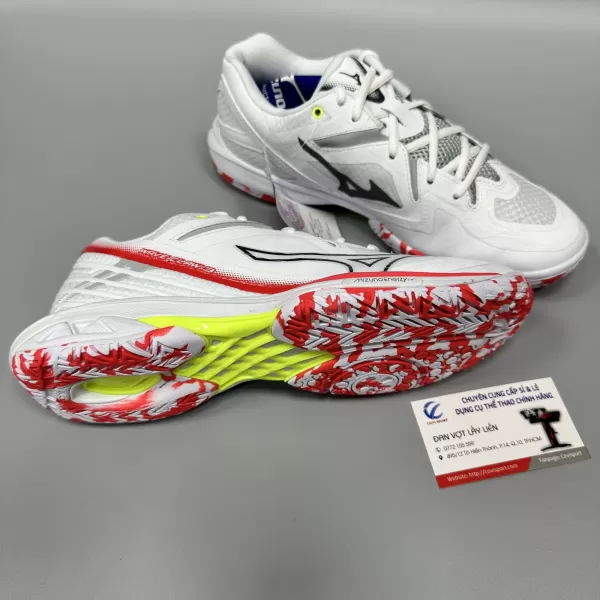 Giày Cầu Lông Mizuno Claw 3 Chính Hãng (Trắng đen đỏ - 71GA244305) New 2024