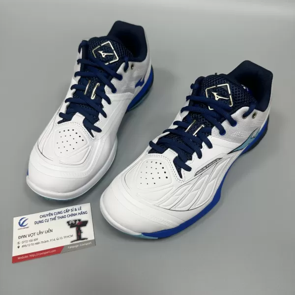 Giày Cầu Lông Mizuno Wave Fang 2 Chính Hãng (Trắng Xanh - 71GA231302) New 2024